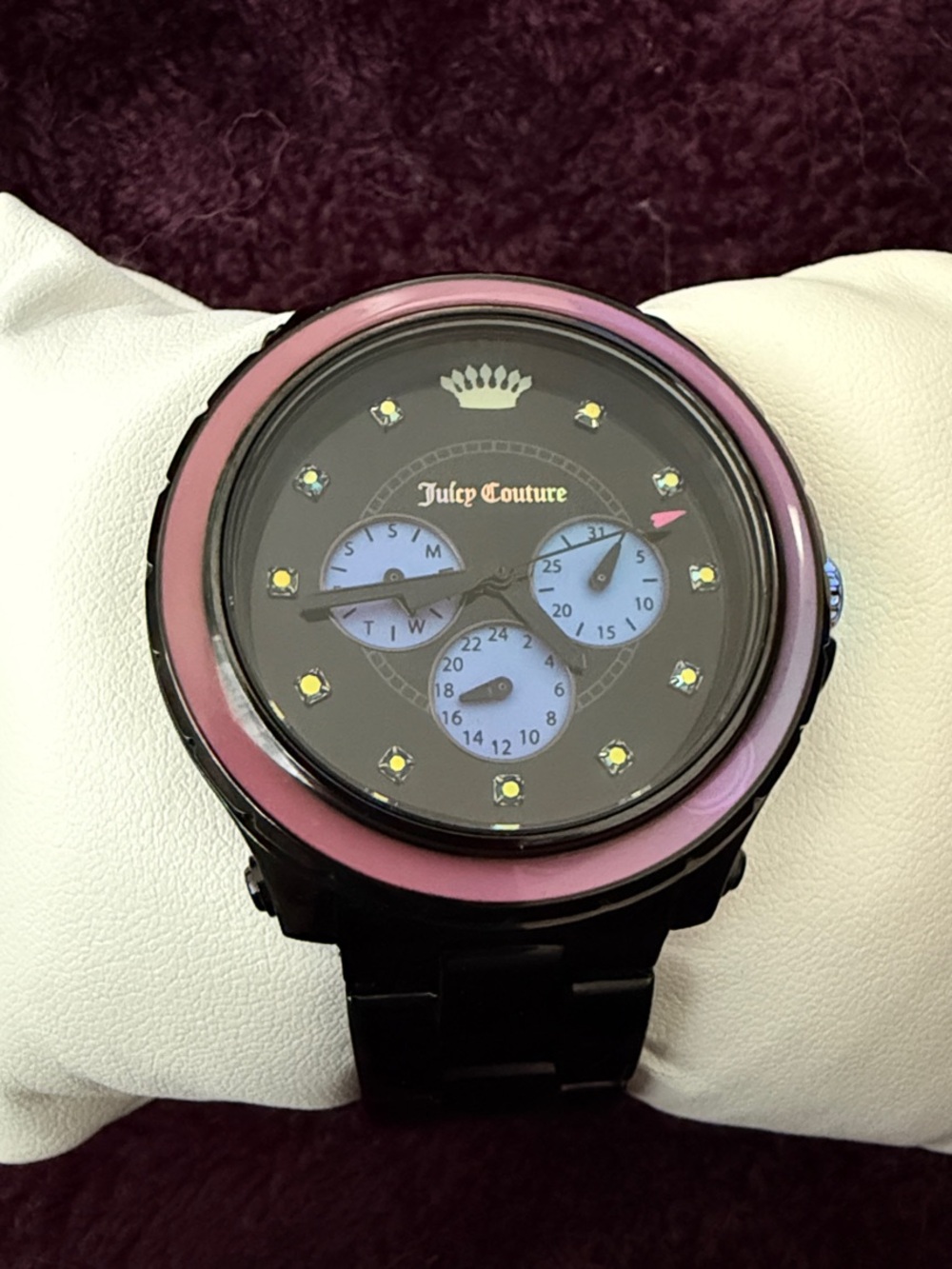 Juicy Couture Black Watch with Pink Bezel and Blue Subdials